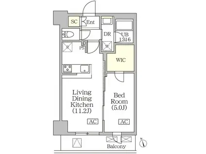 BRICK RESIDENCE 築地明石町(1LDK/8階)の間取り写真