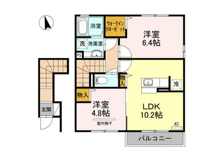 サニーハイツ花棚A棟(2LDK/2階)の間取り写真