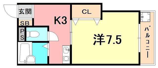 アイリス兵庫(1K/3階)の間取り写真