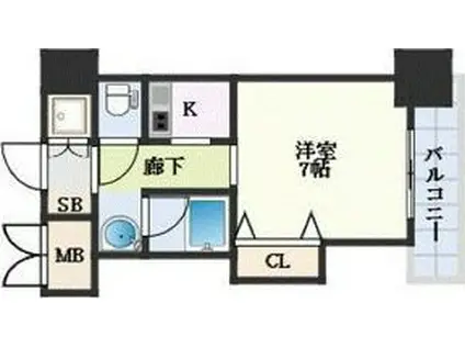 ブリリアン夕陽丘(1K/4階)の間取り写真