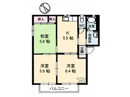 グリーンヴィラ A棟(3K/2階)の間取り写真