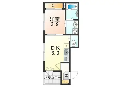 アイリス伏見(1DK/2階)の間取り写真