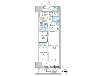 パークアクシス品川天王洲アイル(2LDK/8階)の間取り写真