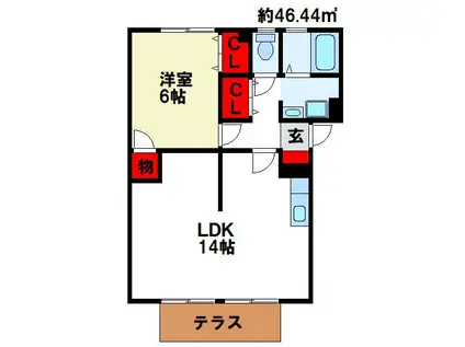 イーハトーヴKN(1LDK/1階)の間取り写真