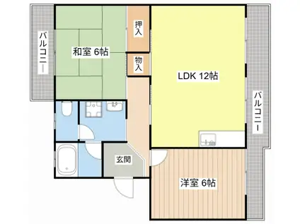 栗東ハイツA棟(2LDK/4階)の間取り写真