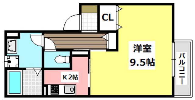 アウラ千里丘(1K/2階)の間取り写真