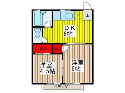 グランドゥール元町II(2DK/2階)の間取り写真