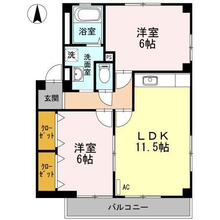 レインボーガーデンA棟(2LDK/2階)の間取り写真