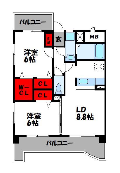 ジュネスパラシオン豊原II(2LDK/7階)の間取り写真