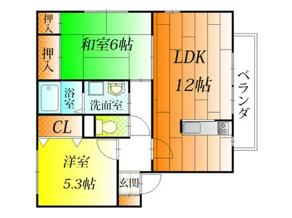 ヴィラパークA棟(2LDK/1階)の間取り写真