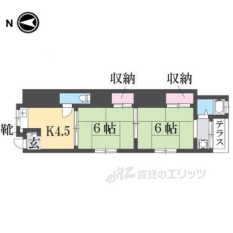 八戸ノ里文化Ⅱ(2DK/1階)の間取り写真