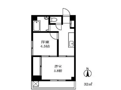 フロール氷川台(2K/1階)の間取り写真