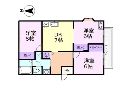 トゥインクル吉田C棟(3DK/1階)の間取り写真