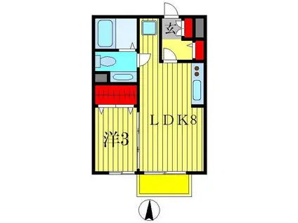 ハイデルベーレB(1LDK/2階)の間取り写真