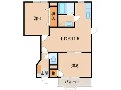 フェルマータII(2LDK/1階)の間取り写真