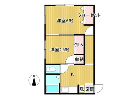 西武池袋線 保谷駅 徒歩3分 3階建 築56年(2K/3階)の間取り写真