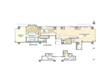 プレステージレジデンス白金長者丸(1LDK/2階)の間取り写真