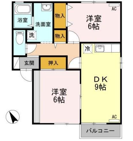 パークハイム(2DK/2階)の間取り写真