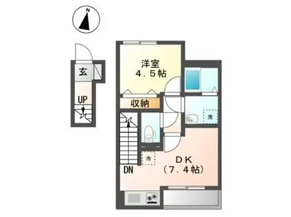 JUHAMOAII ージュハモアー(1DK/2階)の間取り写真
