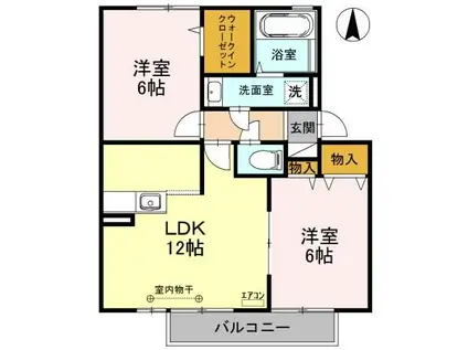 カームヒルズD(2LDK/2階)の間取り写真