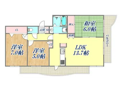 メゾン松風(3LDK/1階)の間取り写真