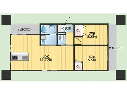 AMOUR FLEURIR 若竹(2LDK/3階)の間取り写真