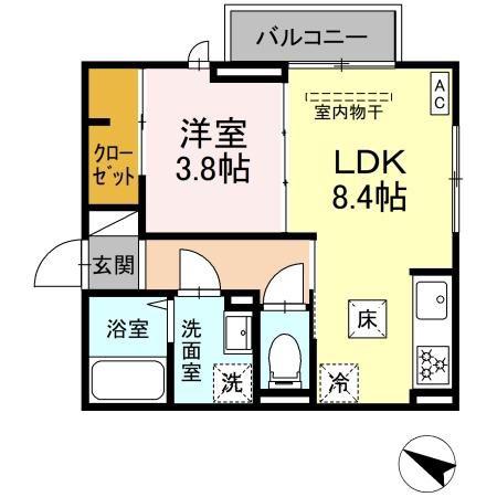 ロイヤルステージ西持田町 B棟(1LDK/1階)の間取り写真