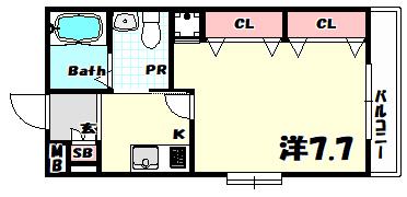 MS三宮(1K/2階)の間取り写真