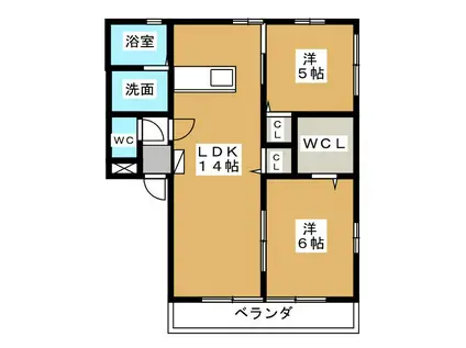 ディアコートA(2LDK/1階)の間取り写真