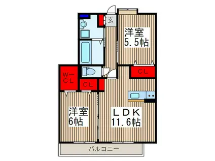 カーザさくら(2LDK/1階)の間取り写真