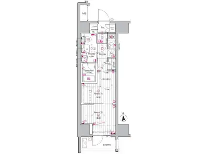 プレミアムキューブ上野(2K/4階)の間取り写真