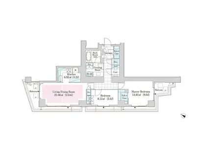 ラ・トゥール渋谷神南(2LDK/2階)の間取り写真