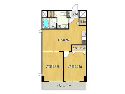 メルシー旗の台コモード(2DK/2階)の間取り写真