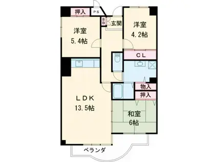 サニーヒル会瀬 1号館(3LDK/2階)の間取り写真