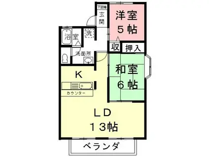 コーポあおぎり(2LDK/2階)の間取り写真