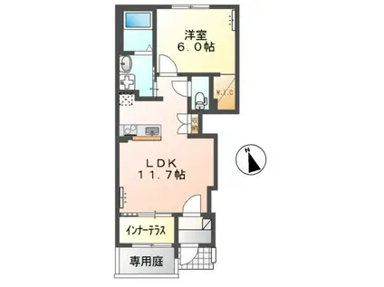 CLELIA(1LDK/1階)の間取り写真