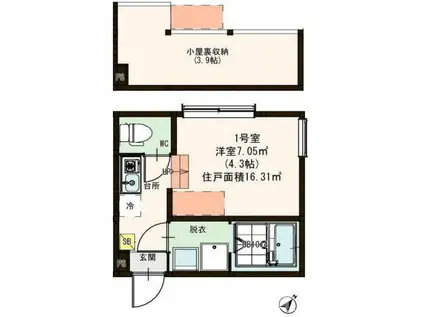 ハーモニーテラス伊興IV(ワンルーム/2階)の間取り写真