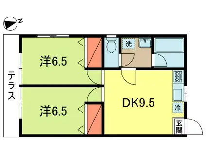 ＪＲ中央線 阿佐ケ谷駅 徒歩8分 2階建 築26年(2DK/1階)の間取り写真