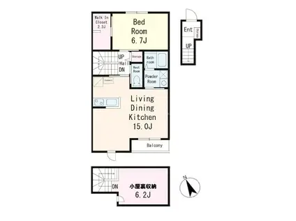 市川市鬼高2丁目PJ(1LDK/2階)の間取り写真