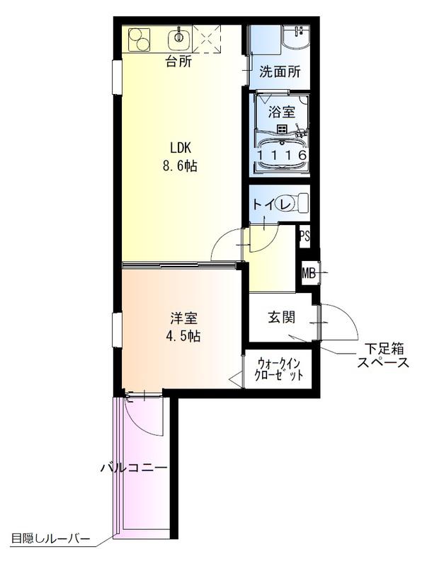 フジパレス駒川中野VI番館(1LDK/1階)の間取り写真