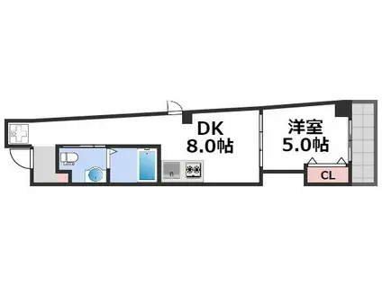 アパートメント谷町(1DK/8階)の間取り写真