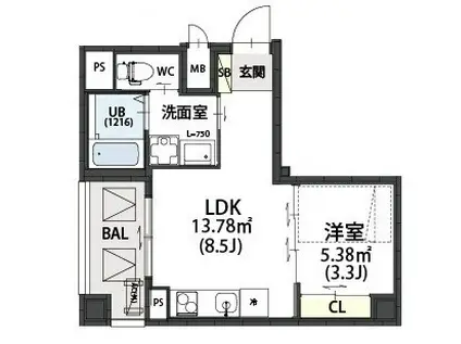 E-BONHEUR尼崎(1LDK/7階)の間取り写真