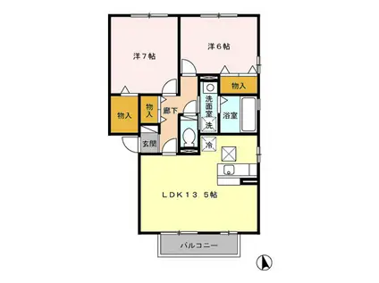 フェザーレジデンスA(2LDK/1階)の間取り写真