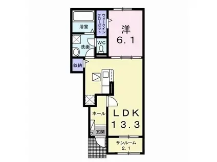 セリシールB(1LDK/1階)の間取り写真