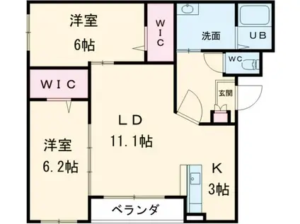 グランツ レーベンII(2LDK/1階)の間取り写真