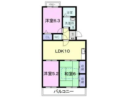 コーポ田造(3LDK/3階)の間取り写真