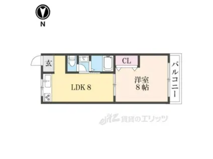 シャンテ―香里ケ丘3(1LDK/2階)の間取り写真