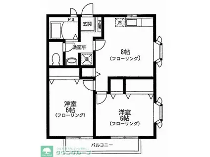 クレッセント(2DK/1階)の間取り写真