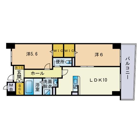 リオグランデ博多(2LDK/9階)の間取り写真