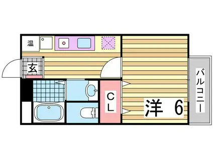 ウインディア中山手B棟(1K/1階)の間取り写真